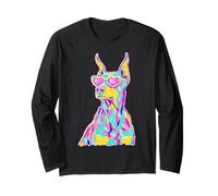 Colorido Doberman con Gafas de Sol de corazón Coastal Summer Vibes Manga Larga