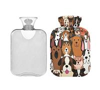 Colorido Doodle Dogs Botella de agua caliente de 2 litros con cubierta, bolsa de agua caliente transparente para alivio del dolor de cuello y hombros, terapia caliente