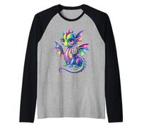 Colorido Dragón Bebé Lindo Bonito Cumpleaños Amante del Camiseta Manga Raglan