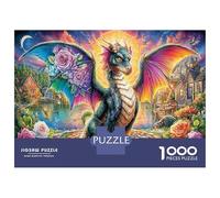 Colorido dragón en Flores Puzzle 1000 Piezas, Juego Educativo, Desafío, Clásicos para Adultos & Niños (≥12 años) Criatura fantasía Imposible Rompecabezas-Obra De Arte, Concentración 52x38cm/1000pcs