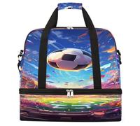 Colorido estadio de fútbol plegable bolsa de viaje bolsa de deporte de gran capacidad bolsa de gimnasio con compartimento húmedo y seco bolsillo para zapatos, bolsa ligera de transporte durante la