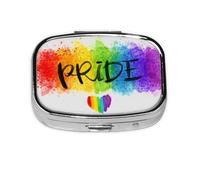 Colorido estilo acuarela LGBT Gay Pride Rainbow Corazón, Meta Pastillero 2 Compartimentos Medicina, organizador portátil