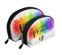 Colorido Estilo Acuarela LGBT Orgullo Gay Corazón del Arco Iris, Bolsa de Maquillaje de Concha, Monedero pequeño para Mujer, Bolsa de artículos de tocador, Bolsa de cosméticos, 2 Piezas