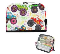 Colorido estuche con cremallera para lápices de Monster Trucks, bolsa grande de almacenamiento, bolsa de lápices para el aula, bolsa personalizada para niños, suministros de oficina escolar preparados