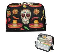 Colorido estuche para lápices con cremallera, diseño de calaveras de azúcar, chile, negro, estuche grande para lápices, para el aula, bolsa para bolígrafos, niños, floral, rosa, suministros de oficina