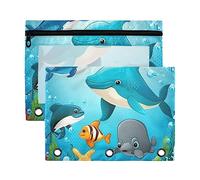 Colorido estuche para lápices de 3 anillos Tropical Sea Life 2 paquetes de plástico reciclado transparente impermeable con cremallera accesorios de papelería