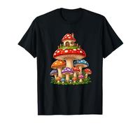 Colorido Fantasía Toadstool Village Setas Casa Camiseta