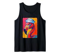 Colorido Flamenco Marinero Obra de Arte Atardecer náutico costero Arte Camiseta sin Mangas