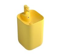 Colorido fregadero de pedestal para niños de 19.6 pulgadas, lavabo de cerámica con desbordamiento que ahorra espacio, diseño de pie perfecto para baños infantiles, color amarillo