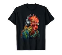 Colorido Gallo Auriculares Música Amante Animal Arte Diseño Camiseta