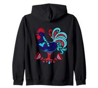 Colorido Gallo Estilo Folk Verde Azulado Rojo Floral Sudadera con Capucha