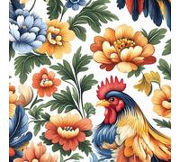 Colorido Gallo Papel Pintado Autoadhesivo 0.45x3 m Jardín Flores Pollo Decorativo Muro Pegatina Impermeable Mate Papel Pared Grueso Fácil Limpiar Wallpaper para Dormitorio Salon Adhesivo Muebles