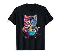 Colorido Gatito Comiendo Fideos Ramen Camiseta