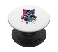 Colorido Gatito Comiendo Fideos Ramen PopSockets PopGrip Adhesivo