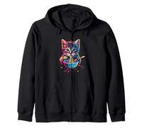 Colorido Gatito Comiendo Fideos Ramen Sudadera con Capucha