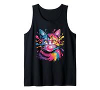 Colorido Gato Rosa Gafas Bubblegum Paint Splash Art Camiseta sin Mangas