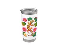 Colorido Gecko Lotus Flower Lily Pad Art Vaso térmico de acero inoxidable de doble pared