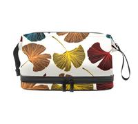 Colorido Gingko Biloba - Neceser de doble capa con patrón de hojas para mujeres y niñas, neceser de viaje, bolsa organizadora de maquillaje con compartimento para brochas, multicolor, 27x15x14