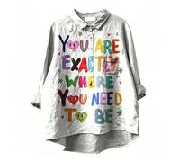 Colorido Graffiti Amor Corazón Imprimir Camisa de Manga Larga Collar de Solapa Suelta Blusa Casual Boho Arco Iris Túnica Top