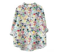 Colorido Graffiti Amor Corazón Imprimir Camisa de Manga Larga Collar de Solapa Suelta Blusa Casual Boho Arco Iris Túnica Top