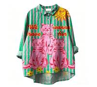 Colorido Graffiti Amor Corazón Imprimir Camisa de Manga Larga Collar de Solapa Suelta Blusa Casual Boho Arco Iris Túnica Top