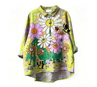 Colorido Graffiti Amor Corazón Imprimir Camisa de Manga Larga Collar de Solapa Suelta Blusa Casual Boho Arco Iris Túnica Top