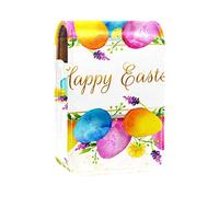 Colorido Happy Easter Eggs estuche portátil para pintalabios para viajes, mini caja de almacenamiento de lápiz labial con espejo para mujeres y mujeres, bolsa de cosméticos de cuero, Varios colores, 9.5x2x7 cm/3.7x0.8x2.7 in