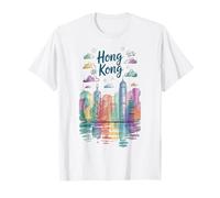 Colorido Hong Kong Horizonte Acuarela Ciudad HK SAR China Camiseta