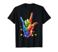 Colorido I Love You Signos Lenguaje Puzzle Mano Autismo ASL Camiseta