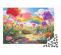 Colorido Jardín de Tulipanes Puzzle de 1000 Piezas Juego de Puzzle 1000 Piezas Camino Arcoíris Relajante Decoración Hogar 70x50cm/1000pcs