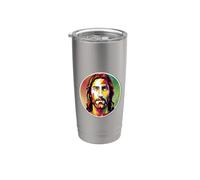 Colorido Jesucristo Imagen Cara Cristiano Señor Salvador Dios Vaso térmico de acero inoxidable de doble pared