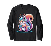 Colorido Juego Ardilla con Auriculares Controlador Gamer Manga Larga