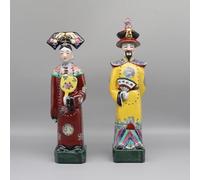 Colorido juego de figuras de porcelana china, estatuas de cerámica de emperador y emperatriz, juego de 2