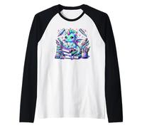Colorido Kawaii Dragón Lectura Libros Fantasía Escuela Vibe Camiseta Manga Raglan