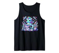 Colorido Kawaii Dragón Lectura Libros Fantasía Escuela Vibe Camiseta sin Mangas