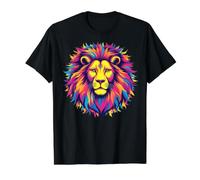 Colorido Leo León Zodiaco Splash Art Camiseta gráfica económica, Hombre, Negro, L