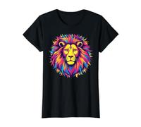 Colorido Leo León Zodiaco Splash Art Camiseta gráfica económica, Mujer, Negro, S