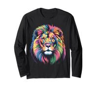 Colorido León Multicolor Bold Animal Art Graphic Manga Larga