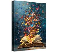 Colorido Libro Mariposa Flor Marco de Madera Cuadro Moderno Estética Vintage Biblioteca Lienzo Decorativos Pintura Imagen Cuadros Decoracion Salon Dormitorios Sala de Lectura Pasillo 30cmx40cm