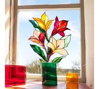 Colorido Lily Art Glass Style Window Sticker para balcón, sala de estar, dormitorio y otra decoración interior suave