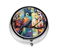 Colorido Little Bird - Organizador de pastillas personalizado único - Pastillero de viaje para 7 días AM PM con diseño de impresión completa - Mini organizador de medicamentos chapado en hierro