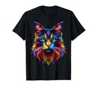 Colorido Maine Coon Face Cute Cat Lover Hombres Mujeres Negro Camiseta