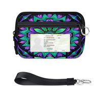 Colorido mandala de flores étnicas mini con cremallera para mujeres y hombres con ventana de identificación, cartera portátil, ligera, pequeña, con cremallera, organizador de tarjetas de monedas