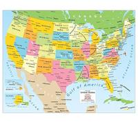 Colorido mapa de pared de Estados Unidos que muestra el Golfo de América listo para enmarcar (25 x 19 pulgadas)