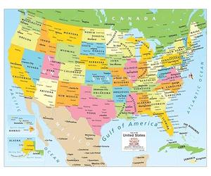 Colorido mapa de pared de Estados Unidos que muestra el Golfo de América listo para enmarcar (25 x 19 pulgadas)