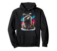 Colorido Mapache Aurora Boreal Animal del Bosque Invernal Sudadera con Capucha
