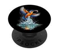 Colorido Martín Pescador Catching Fish Wildlife Art PopSockets PopGrip Adhesivo
