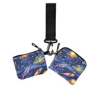 Colorido monedero doble pintado a mano del universo del planeta monedero titular de la tarjeta de crédito, monedero pequeño desmontable organizador de tarjetas con cremallera bolsillo para monedas