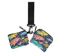 Colorido monedero psicodélico con diseño de ballena marina y ballena, monedero doble para tarjetas de crédito, tamaño compacto, organizador con llavero para uso diario, 2 unidades, Colorida ballena