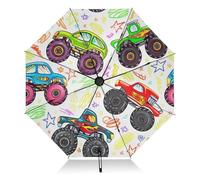 Colorido Monster Trucks - Paraguas de viaje compacto resistente al viento, paraguas negro con protección UV, paraguas plegable automático con cubierta para sol y lluvia